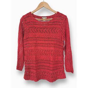 Size Medium LUCKY BRAND CORAL OPEN STITCH KNIT SWEATER‎ TOP Boho Peasant Fall